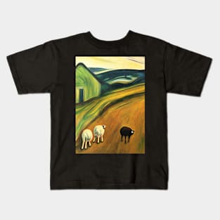 Colourful oil painting of a farm with sheep Kids T-Shirt